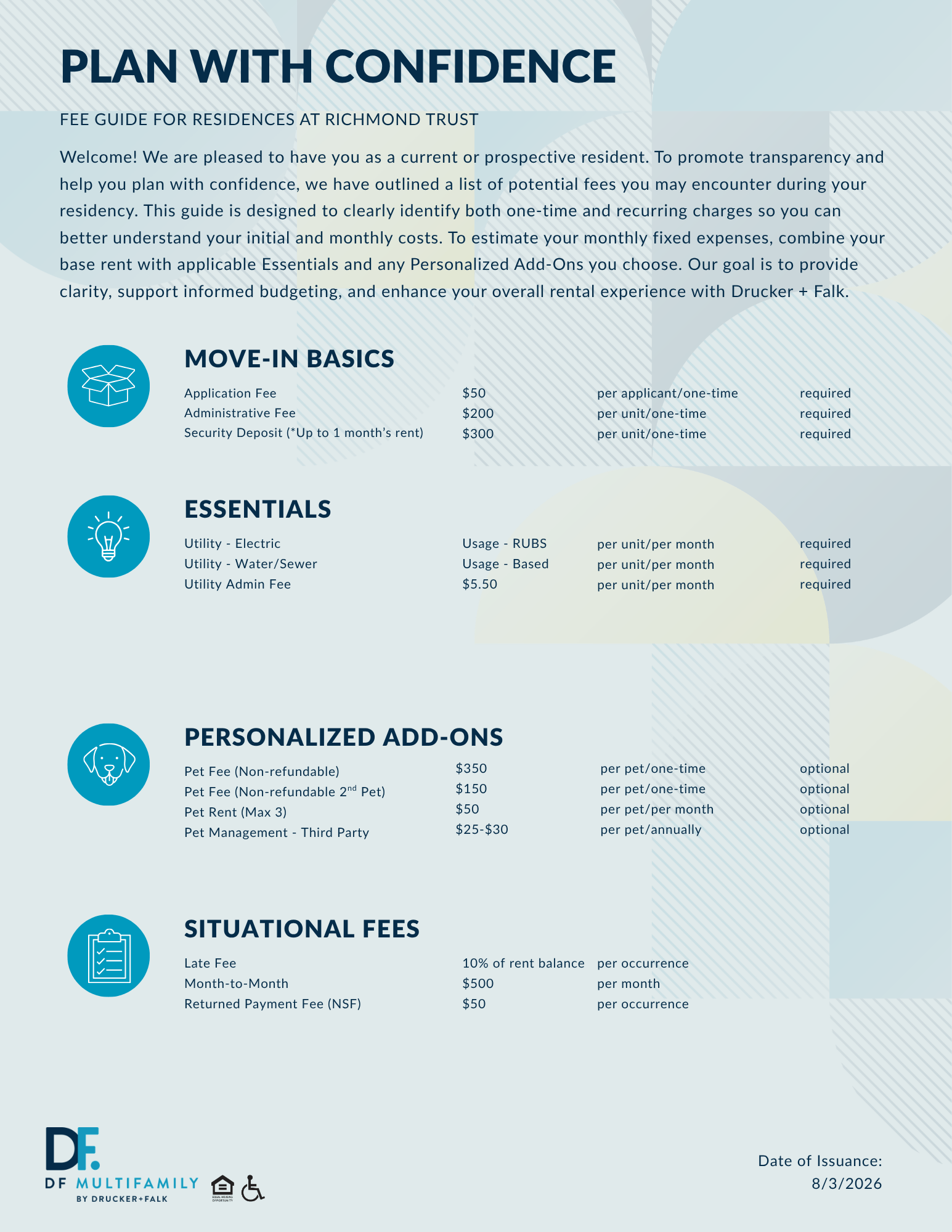 Fee Guide for Pines of York - Please call our leasing office for more details